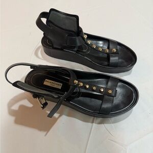 Balenciaga Black Gold-Studded Sandals